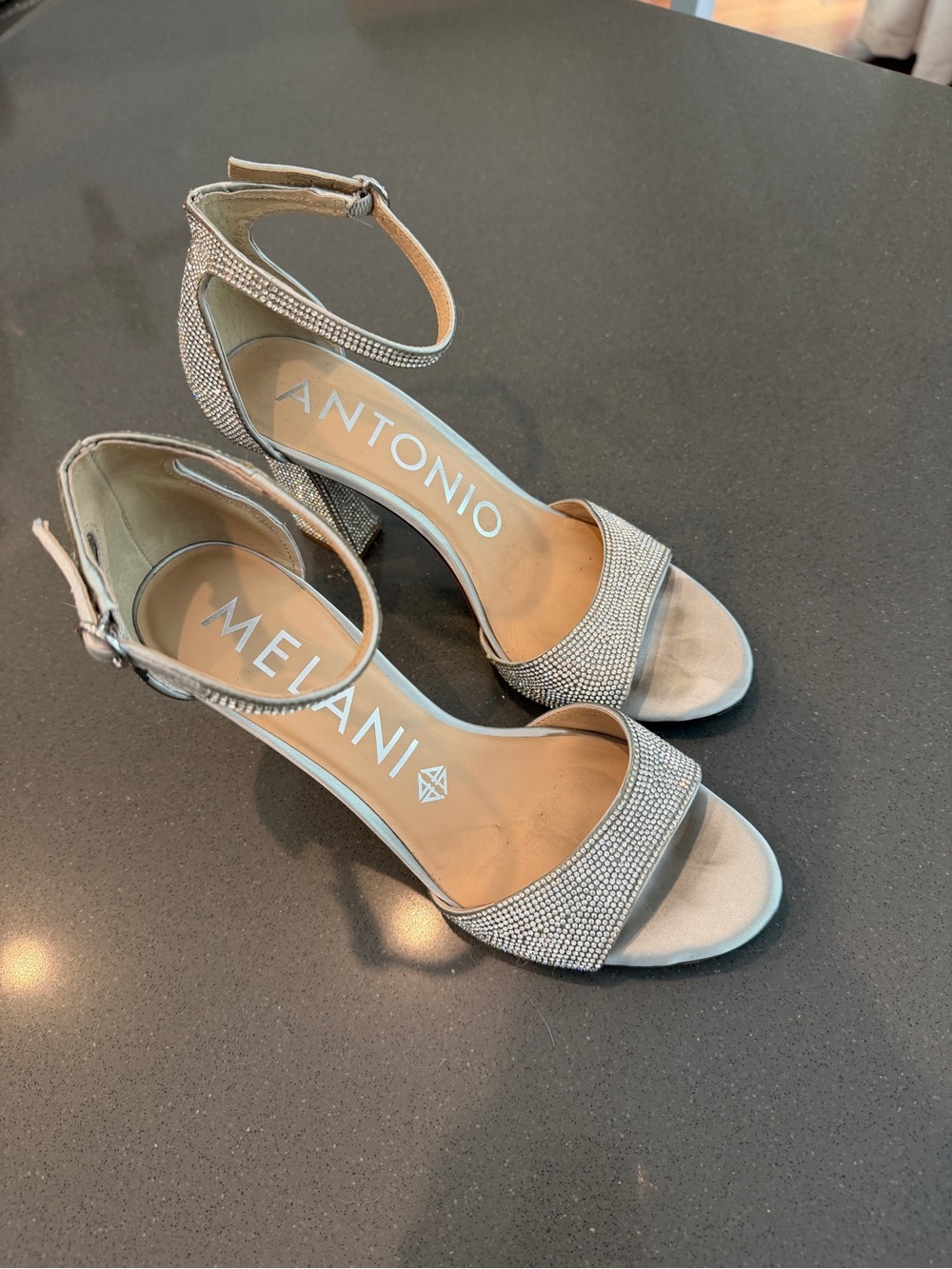 ANTONIO MELANI Silver Crystal Ankle-Strap Heels. SPARKLY! See video!